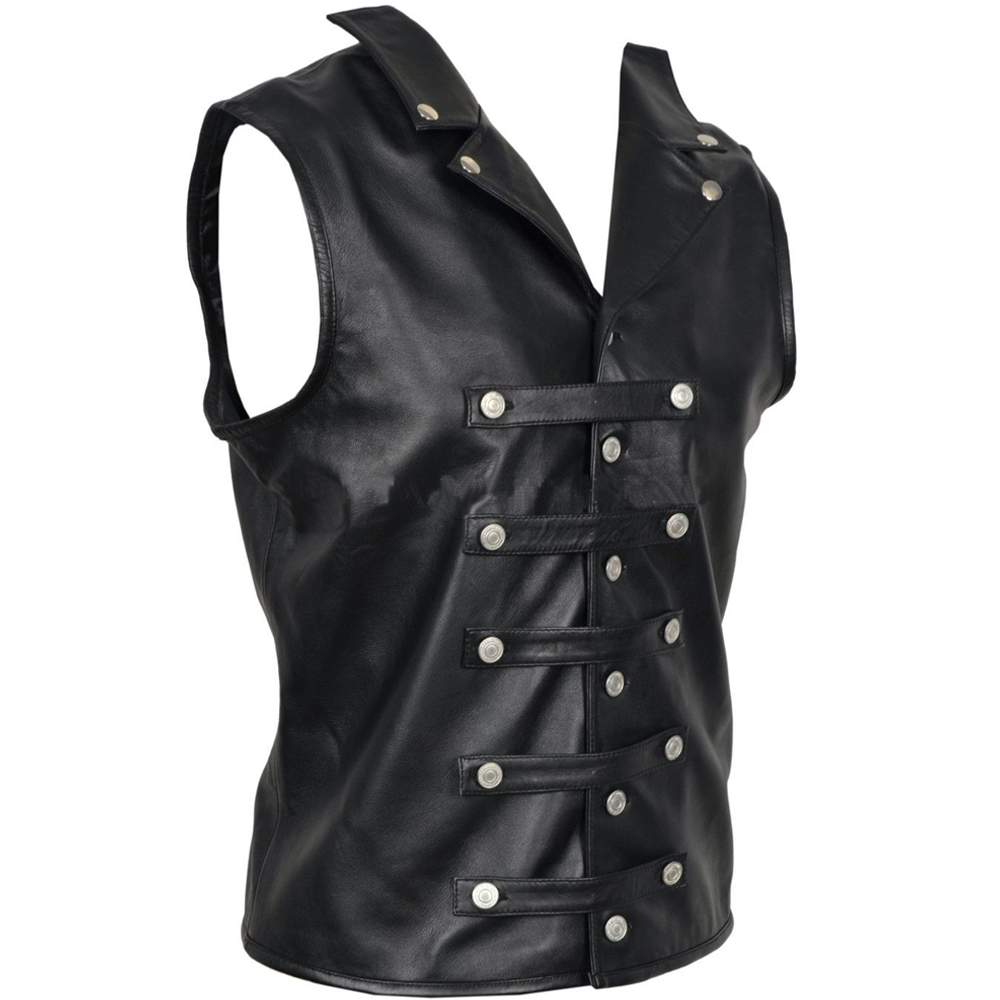 Men Gothic Military Leather Vest Steampunk Steel Boned Waistcoat